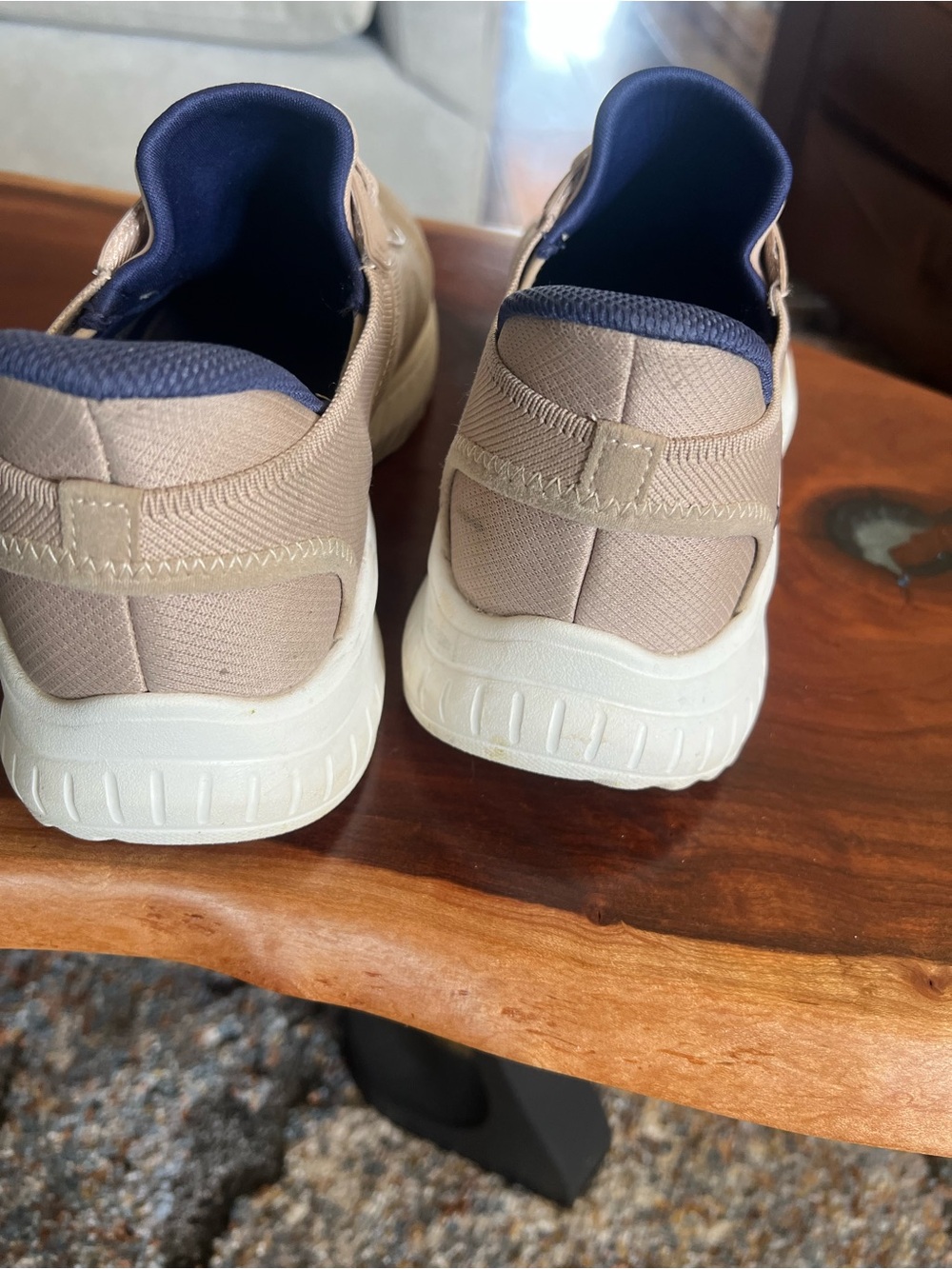 Skechers Men's Beige Knit Athletic Slip-On Sneakers with Navy Lining - Picture 4 of 5